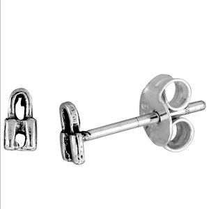 Sterling Silver Padlock Tiny Stud Earrings